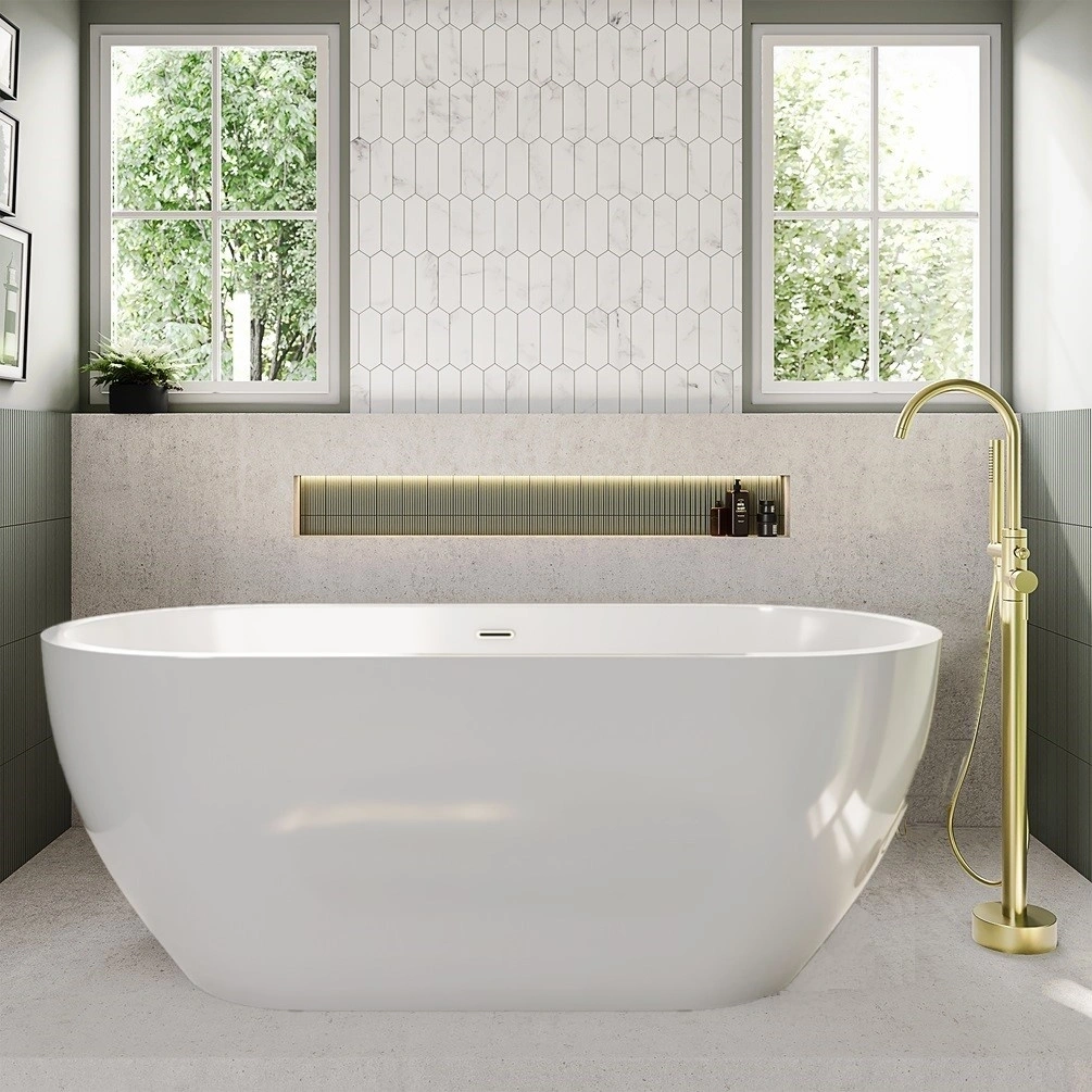 Lifestyle image of the Sanctuary Orelle 1500mm x 680mm Gloss White Double Ended Freestanding Bath